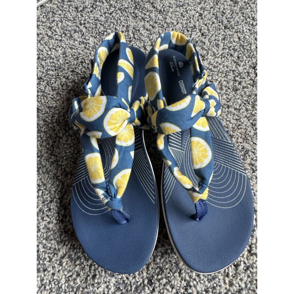 Clarks Cloudsteppers Jersey Sandals - Arla Nicole Blue Lemon 10 Med Resort
